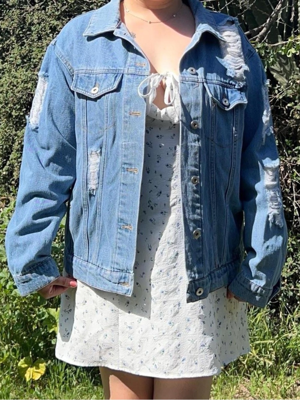 blue denim distressed jacket